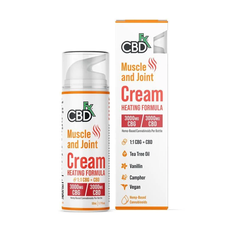 CBDfx, CBG + CBD Cream For Muscle + Joint: Heating Formula 1:1 Ratio, Broad Spectrum THC-Free, 1.7fl oz, 3000mg CBG + 3000mg CBD