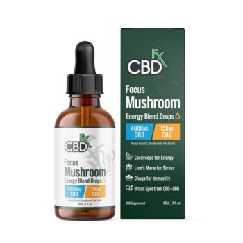 CBDfx, Focus Mushroom + CBD Drops: CBG Energy Blend, Broad Spectrum THC-Free, 2fl oz, 150mg CBG + 4000mg CBD
