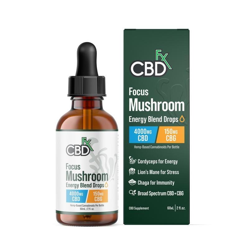 CBDfx, Focus Mushroom + CBD Drops: CBG Energy Blend, Broad Spectrum THC-Free, 2fl oz, 150mg CBG + 4000mg CBD