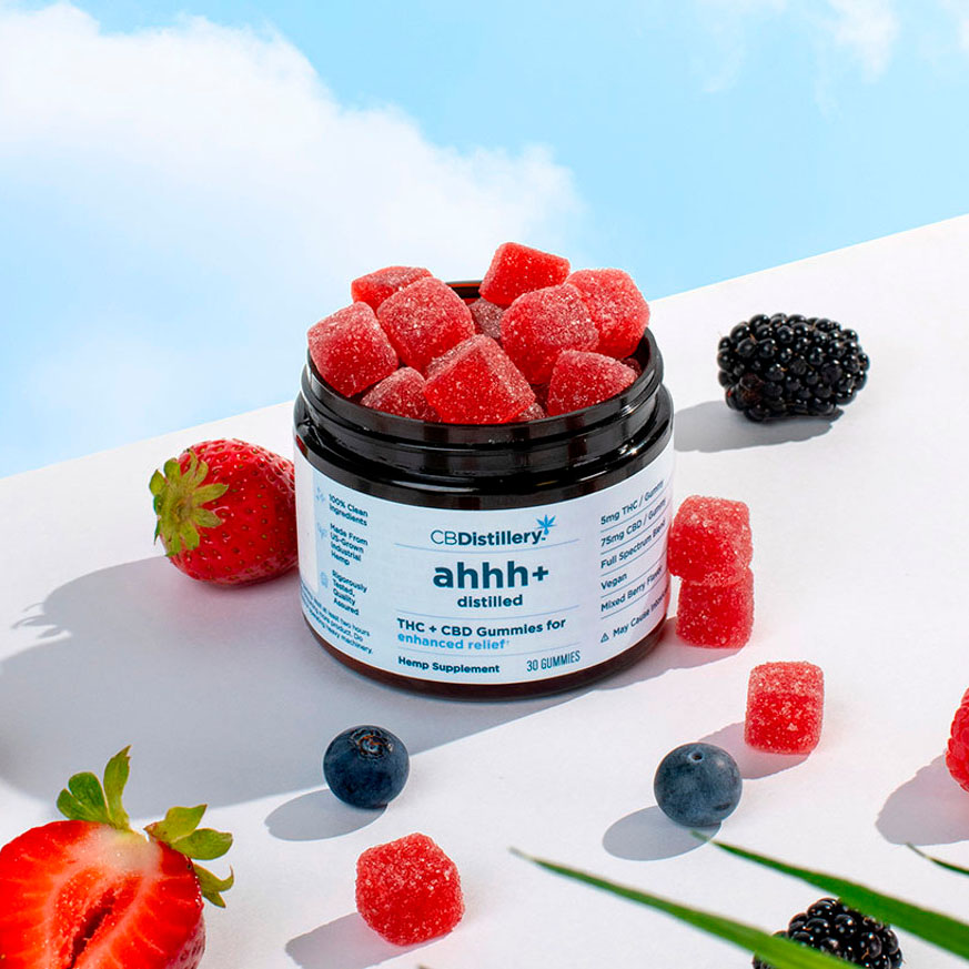 CBDistillery, Ahhh+ Distilled THC + CBD Gummies for Enhanced Relief, Mixed Berry, Full Spectrum, 30ct, 150mg THC + 2250mg CBD