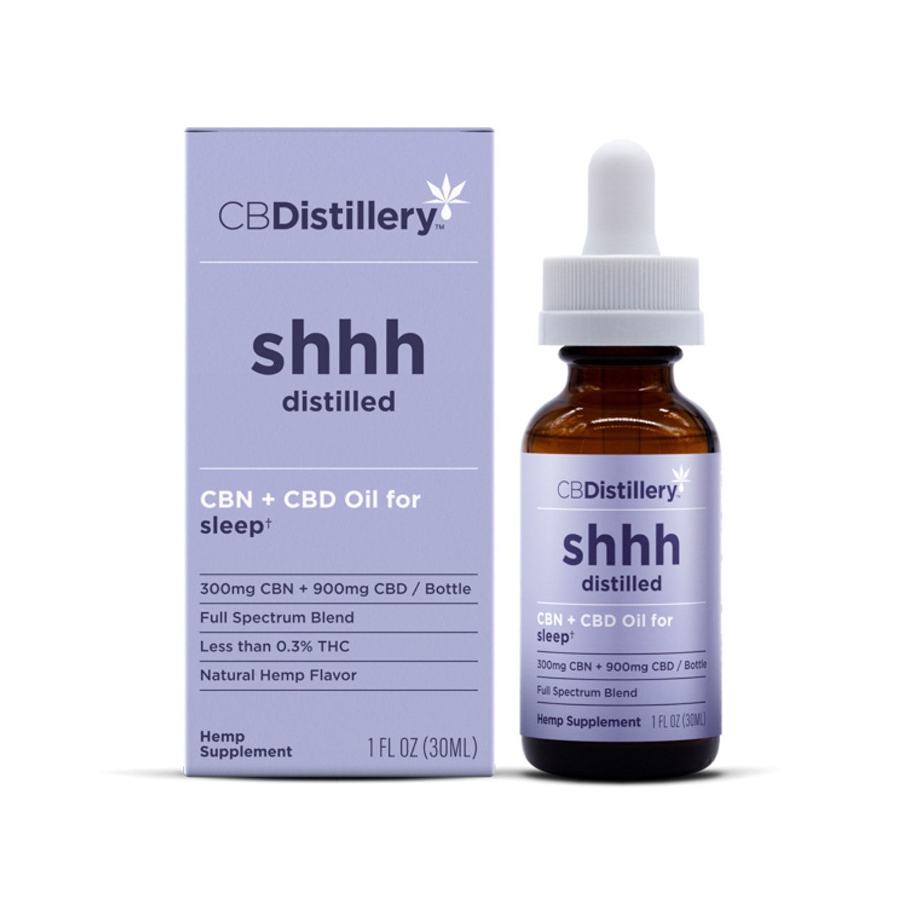 CBDistillery, Shhh Distilled CBN + CBD Oil for Sleep, Full Spectrum, 1fl oz, 300mg CBN + 900mg CBD