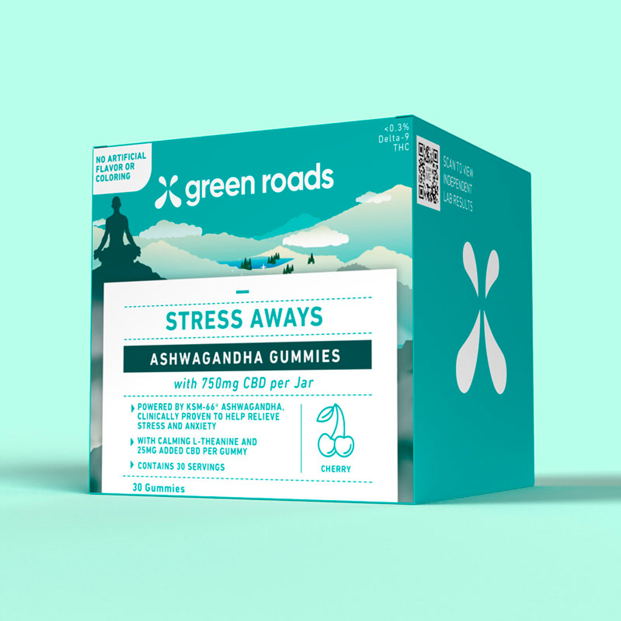 Green Roads, Stress Aways Ashwagandha CBD Gummies, Cherry, Isolate THC-Free, 30ct, 750mg CBD