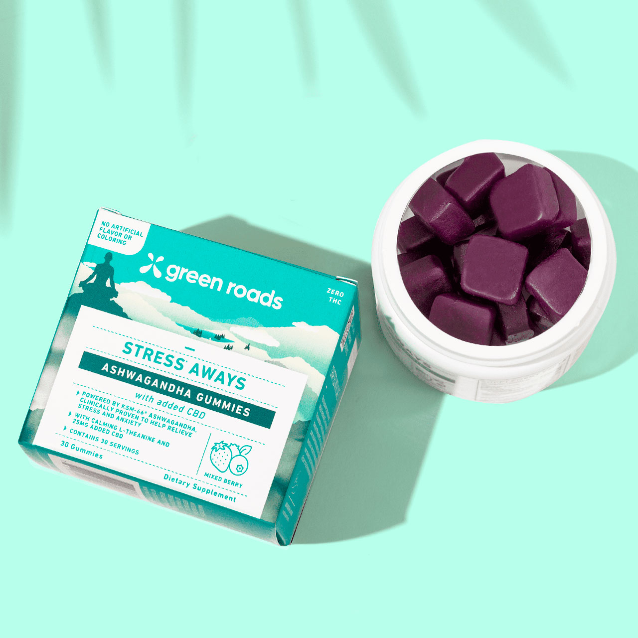 Green Roads, Stress Aways Ashwagandha CBD Gummies, Cherry, Isolate THC-Free, 30ct, 750mg CBD