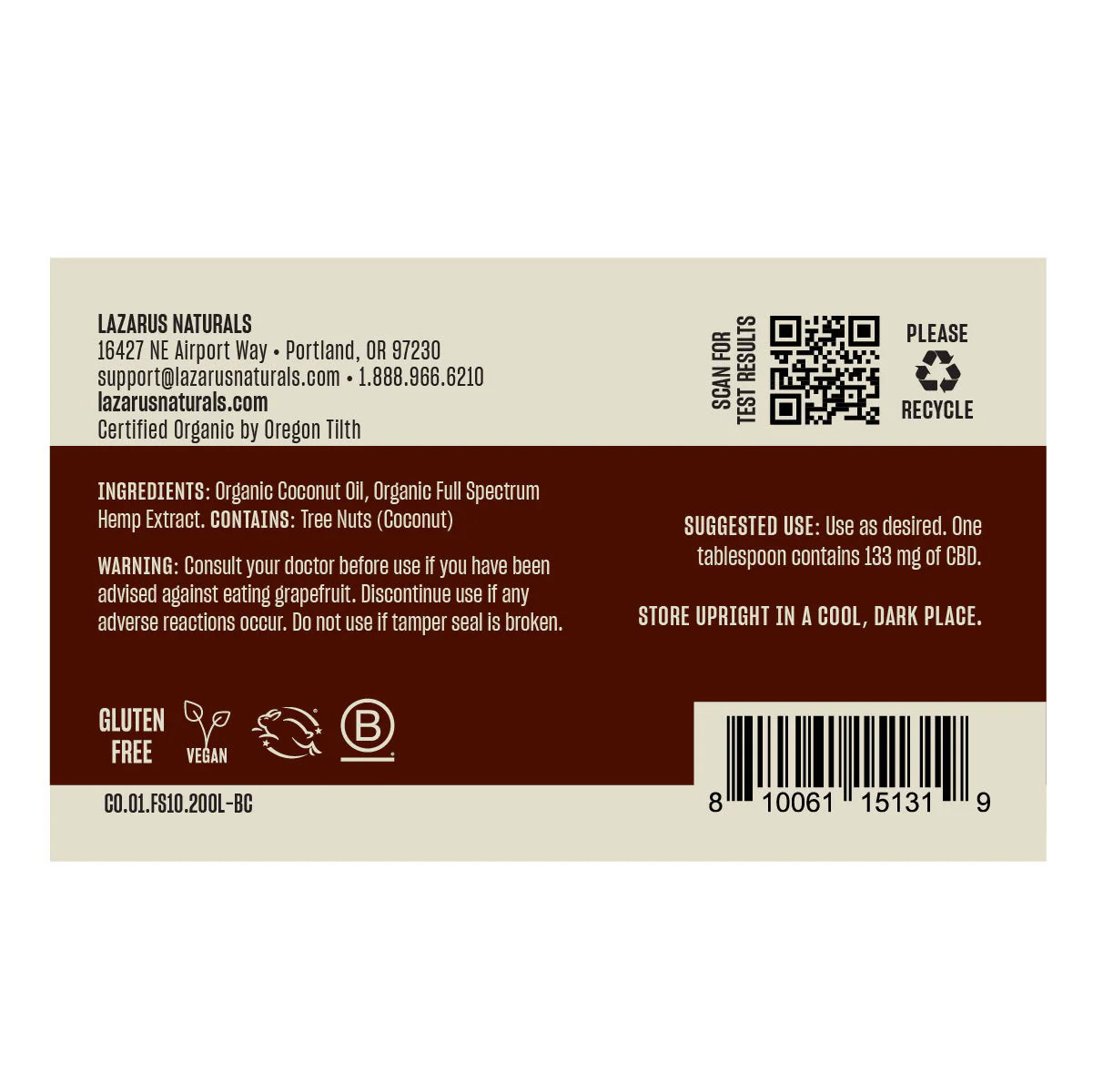 Lazarus Naturals, CBD Coconut Oil Balm, 7.1oz, 2000mg CBD