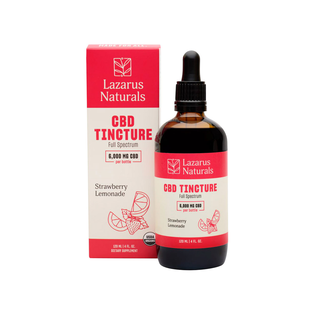 Lazarus Naturals, CBD Tincture, Strawberry Lemonade, Full Spectrum, 4fl oz, 6000mg CBD