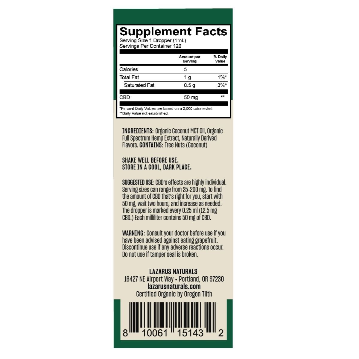 Lazarus Naturals, CBD Tincture, Chocolate Mint, Full Spectrum, 4fl oz, 6000mg CBD