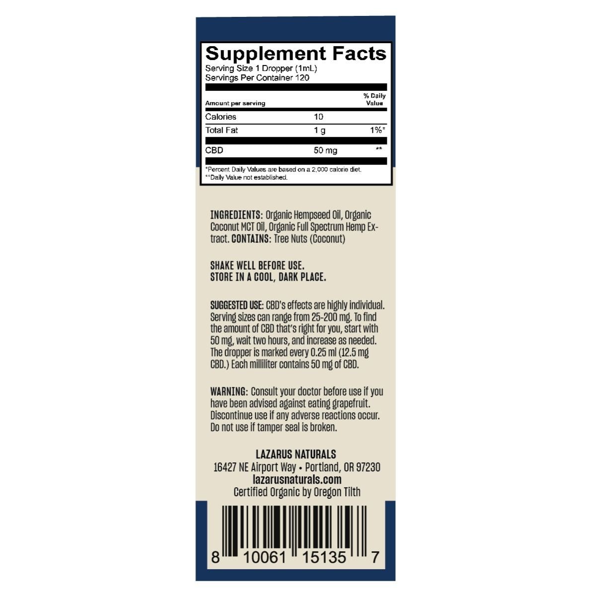 Lazarus Naturals, CBD Tincture, Full Spectrum, 4fl oz, 6000mg CBD