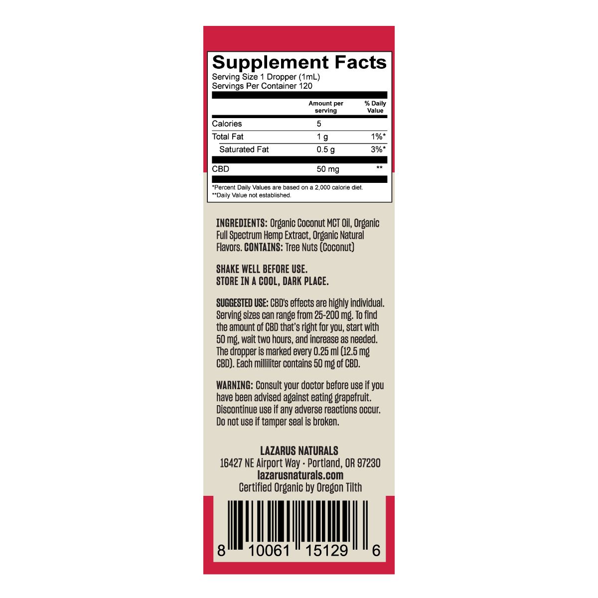 Lazarus Naturals, CBD Tincture, Strawberry Lemonade, Full Spectrum, 4fl oz, 6000mg CBD