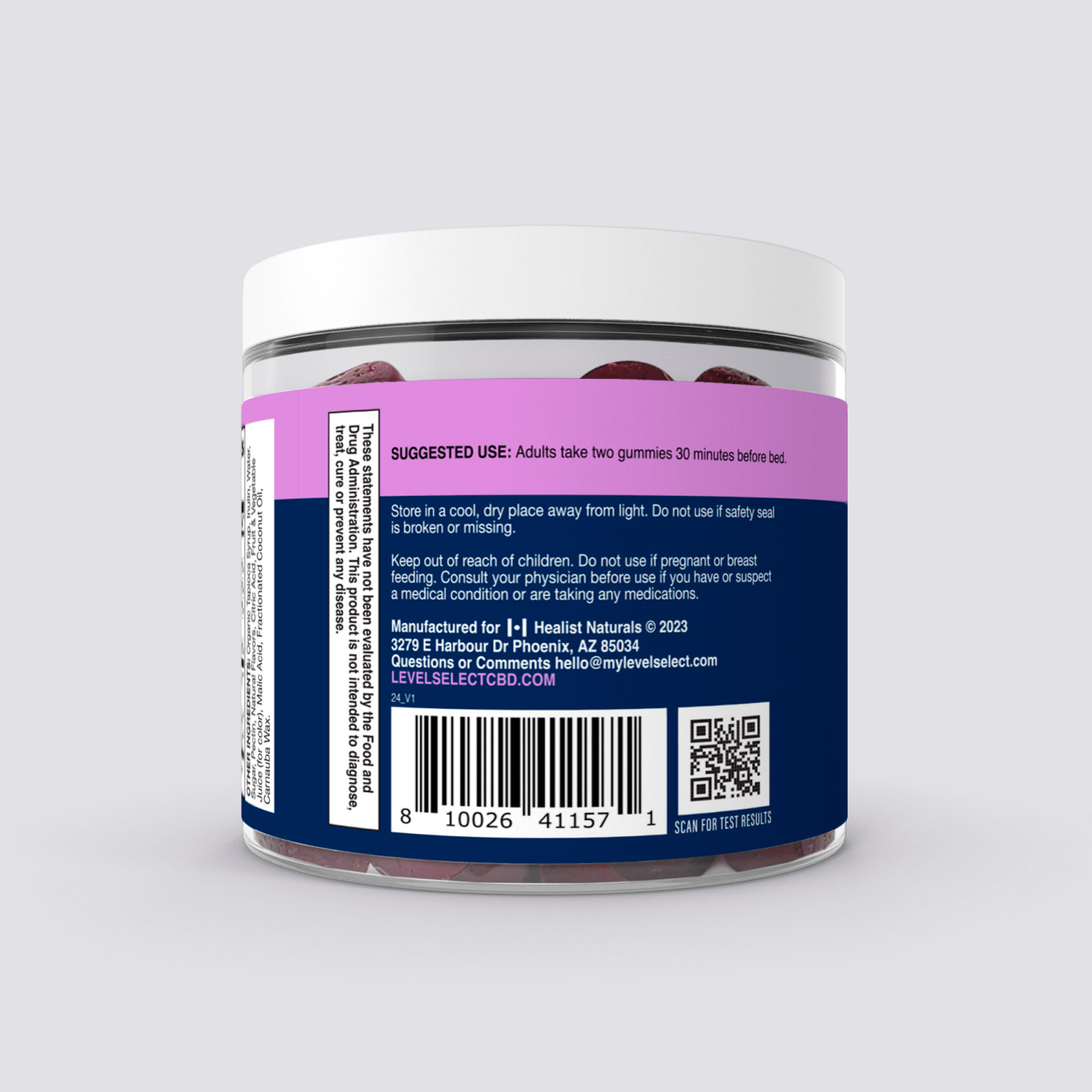 Level Select CBD, Restful Sleep CBD + Melatonin Gummies, Berry, Broad Spectrum THC-Free, 60ct, 750mg CBD