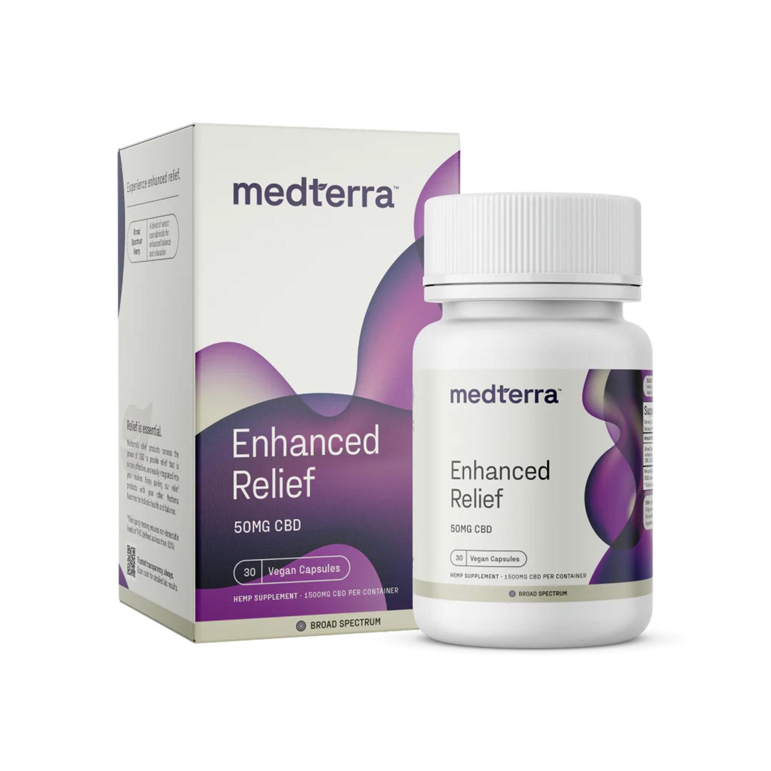 Medterra, Enhanced Relief CBD Capsules, Broad Spectrum THC-Free, 30ct, 1500mg CBD