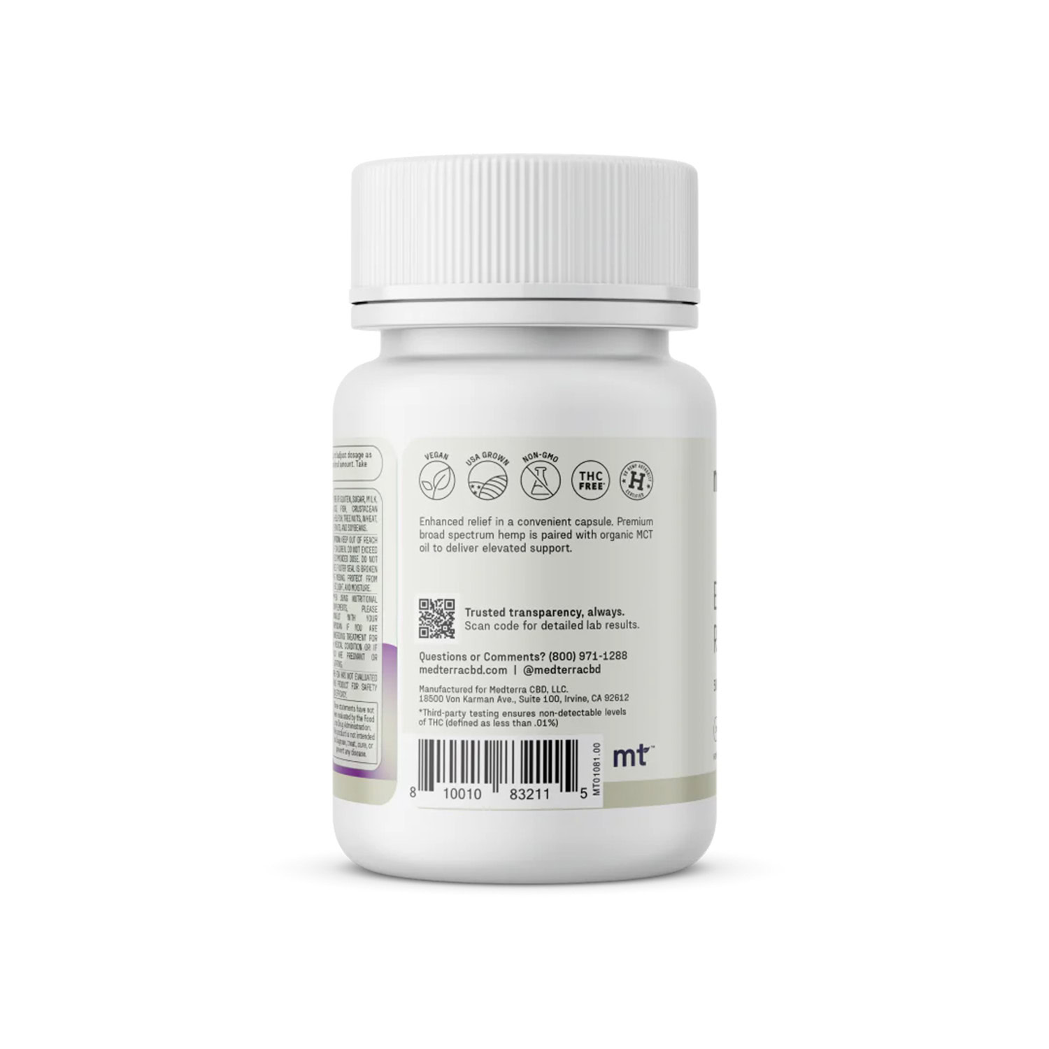 Medterra, Enhanced Relief CBD Capsules, Broad Spectrum THC-Free, 30ct, 1500mg CBD