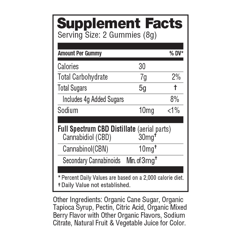 NuLeaf Naturals, CBD:CBN 3:1 Gummies, Mixed Berry, Full Spectrum, 60ct, 900mg CBD + 300mg CBN