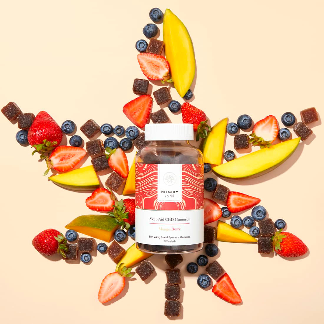 Premium Jane, Sleep-Aid CBD Gummies, Mango-Berry, Broad Spectrum THC-Free, 60ct, 1500mg CBD