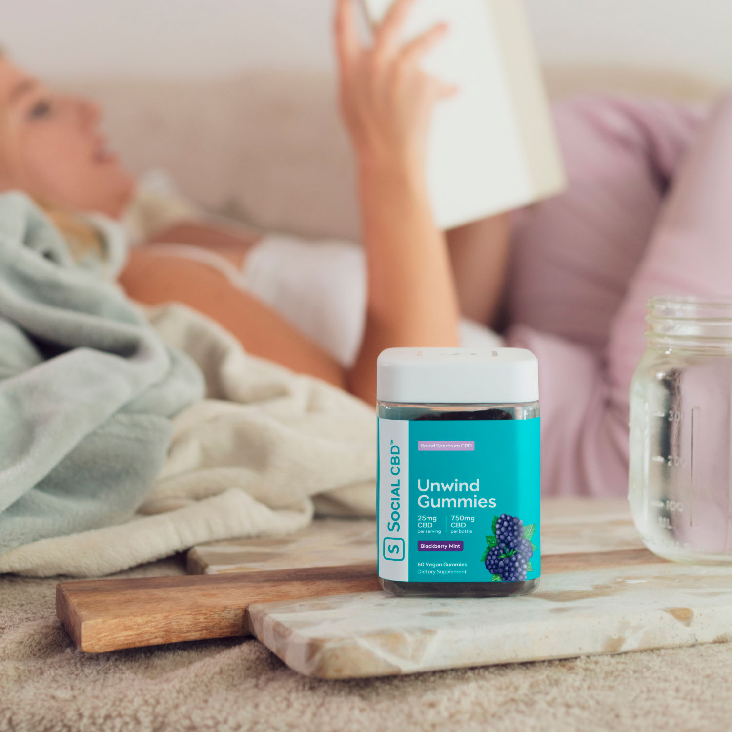 Social CBD, Unwind CBD Gummies, Blackberry Mint, Broad Spectrum THC-Free, 60ct, 750mg CBD