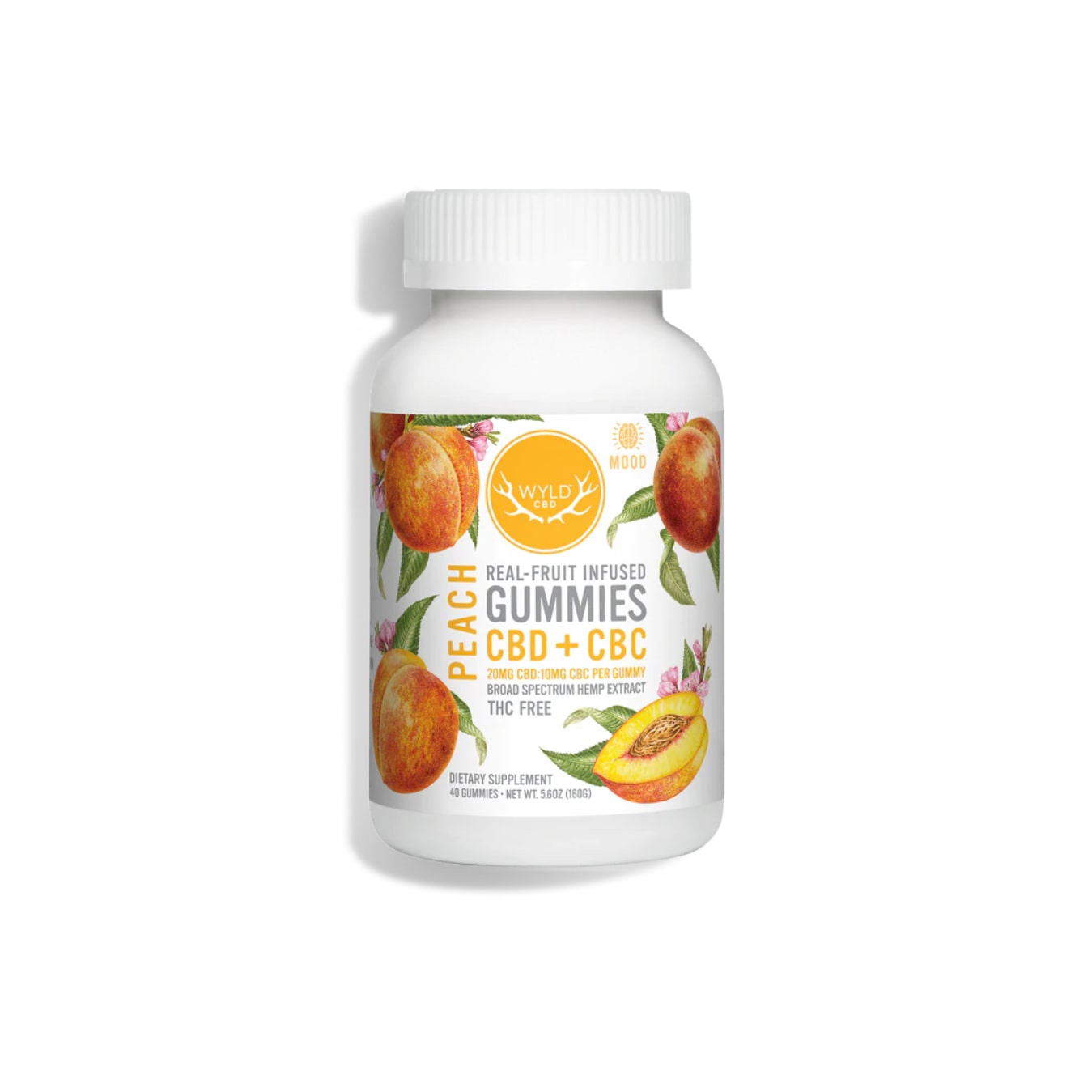 Wyld CBD, Peach Gummies, Broad Spectrum THC-Free, 40ct, 400mg CBC + 800mg CBD